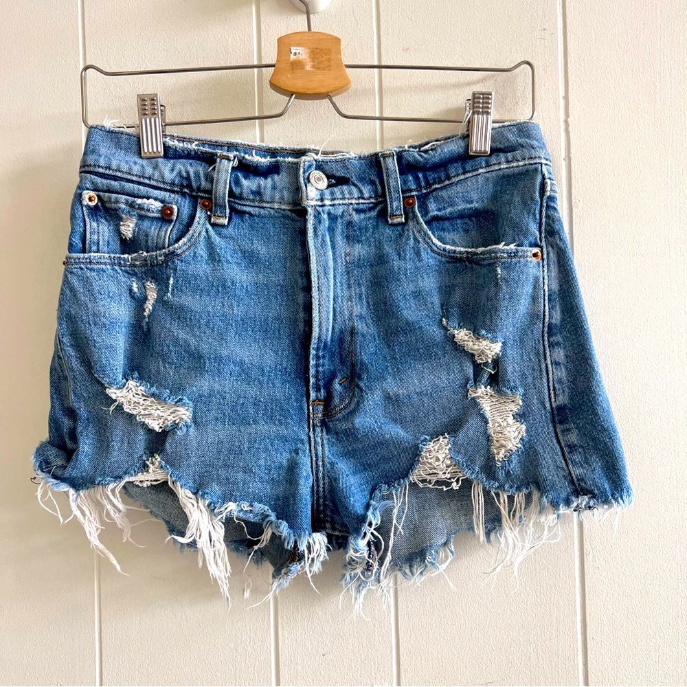 ABERCROMBIE & FITCH The Mom Shorts Womens Sz 27 Blue Denim High Rise